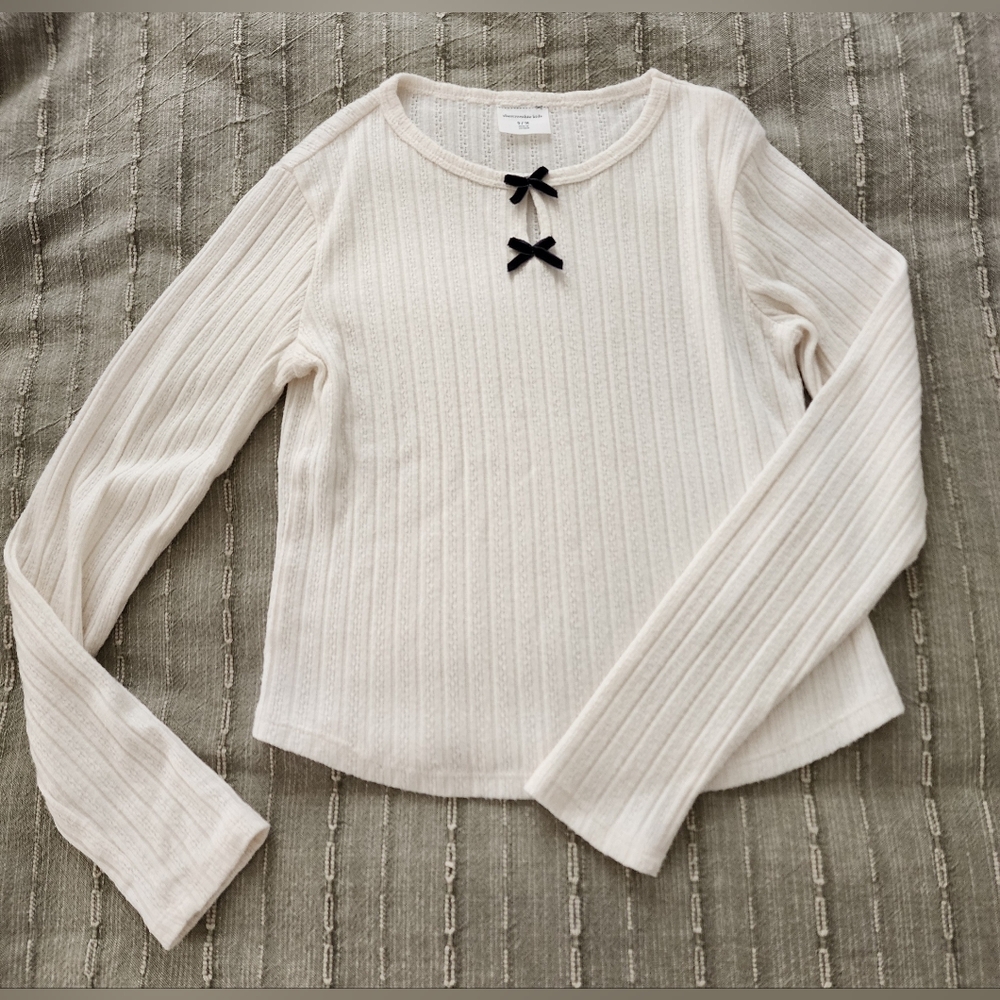 Abercrombie Kids Cream Long Sleeve Top with Black Bows